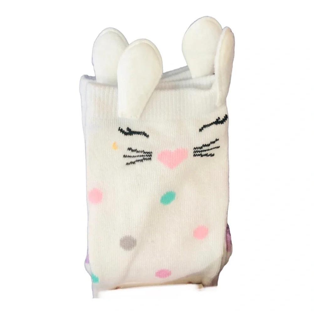 pair of Adorable bunny ears polka dot white socks new